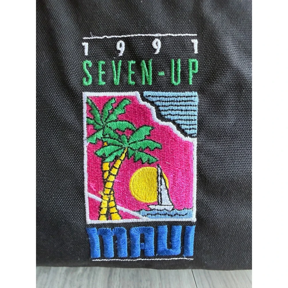 Rare Vintage 1991 Seven Up Maui Duffle Bag Black Y2K Travel Gym Weekender Retro